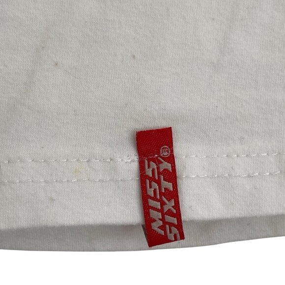 Miss Sixty Vtg Y2K Baby Tee M Italian Runaway Monks Budduist Punk Cross Wings - Picture 4 of 12